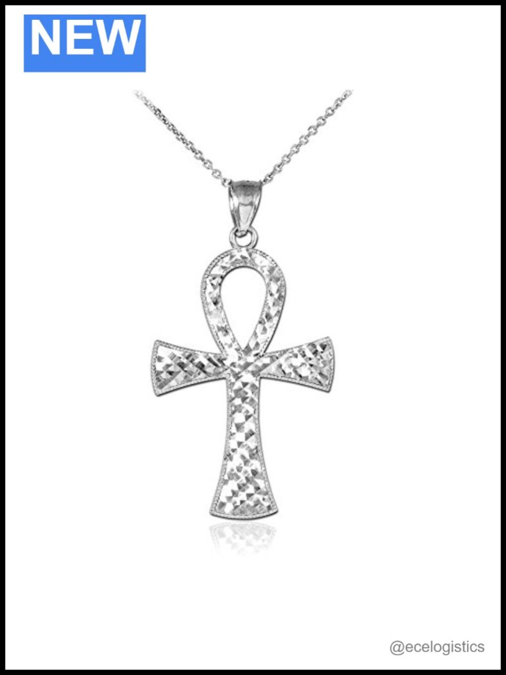 925 Sterling Silver Egyptian Ankh Cross Charm Pendant Necklace 16"